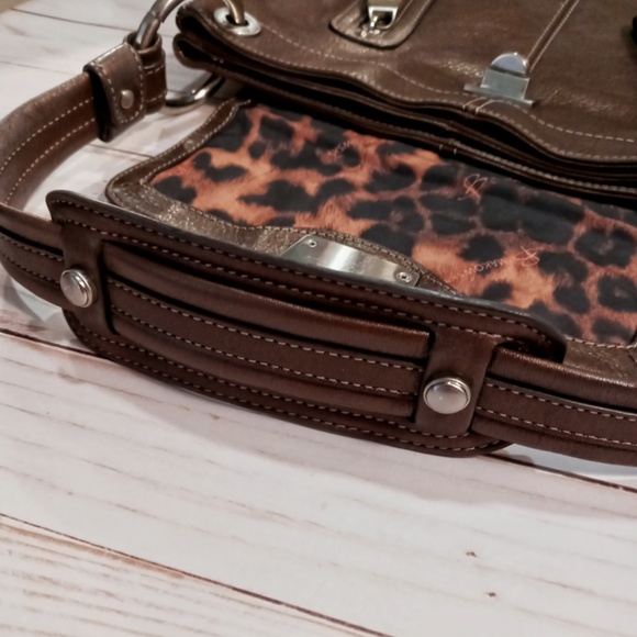 B Makowsky Genuine Bronze Pebbled Leather Satchel - Picture 10 of 13